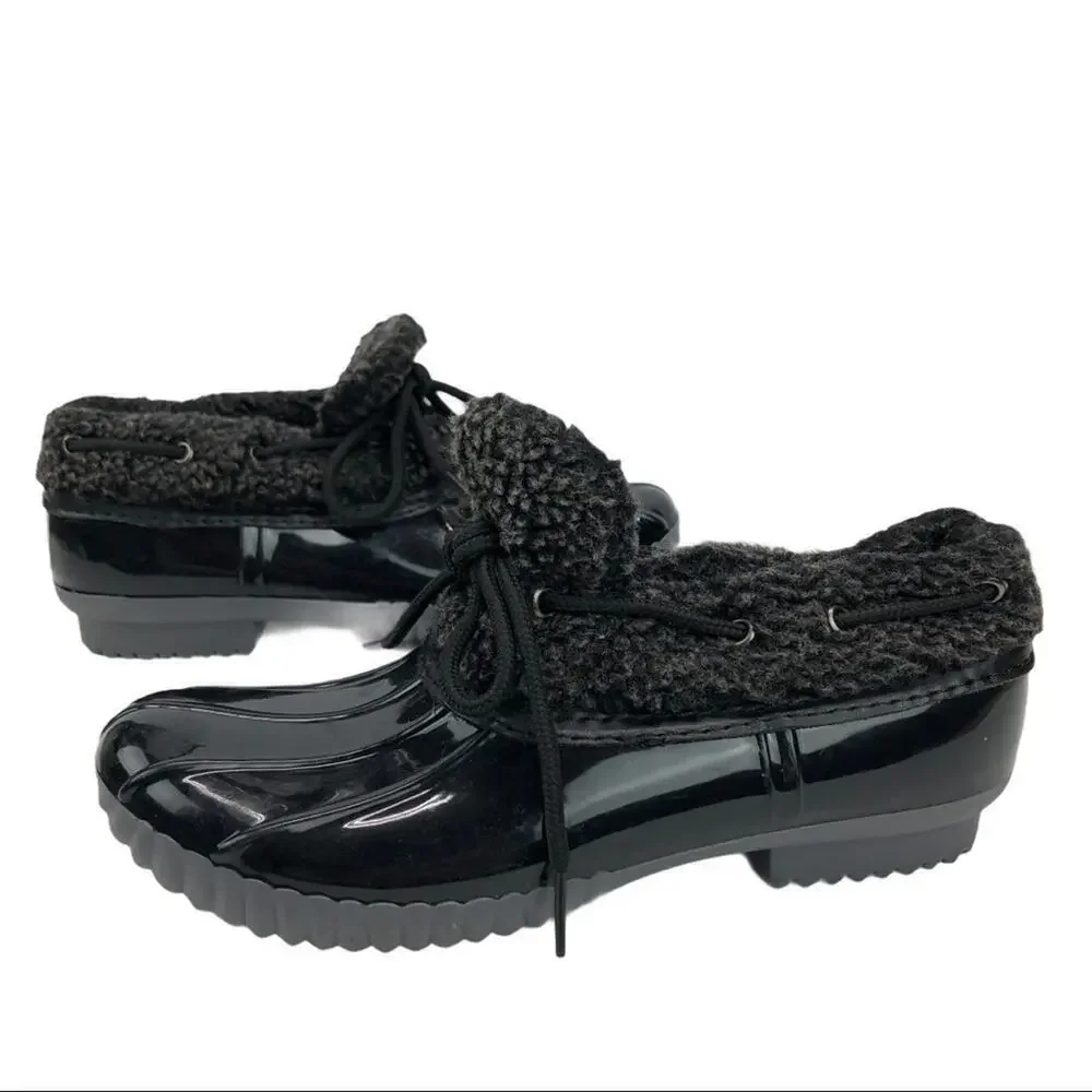 Dakota Shearling Patent Leather Black Duck Slip On Low Top Boots Shoes Size 6.5